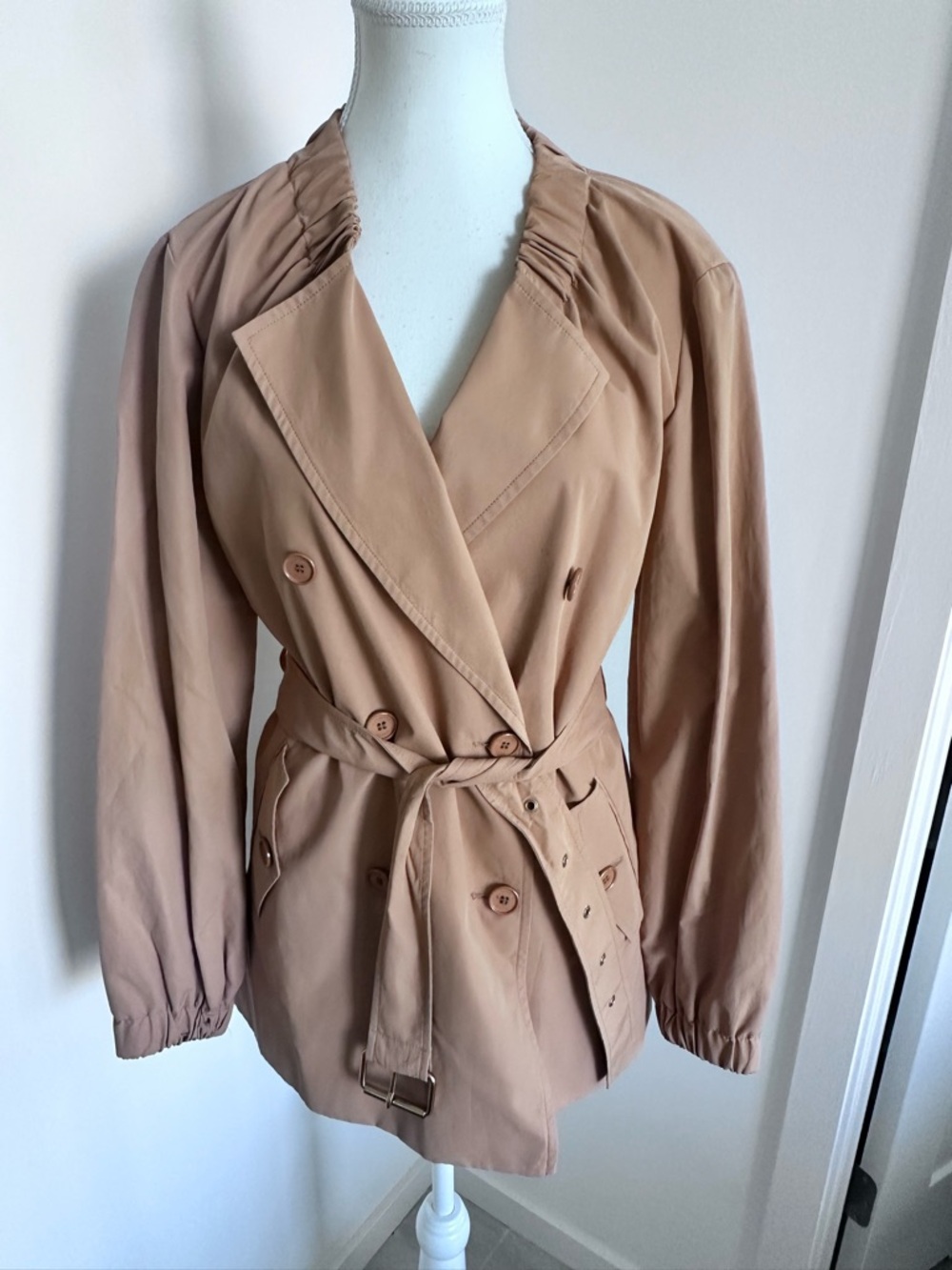 Michael Kors Beige Belted Double-Breasted Trench Jacket
